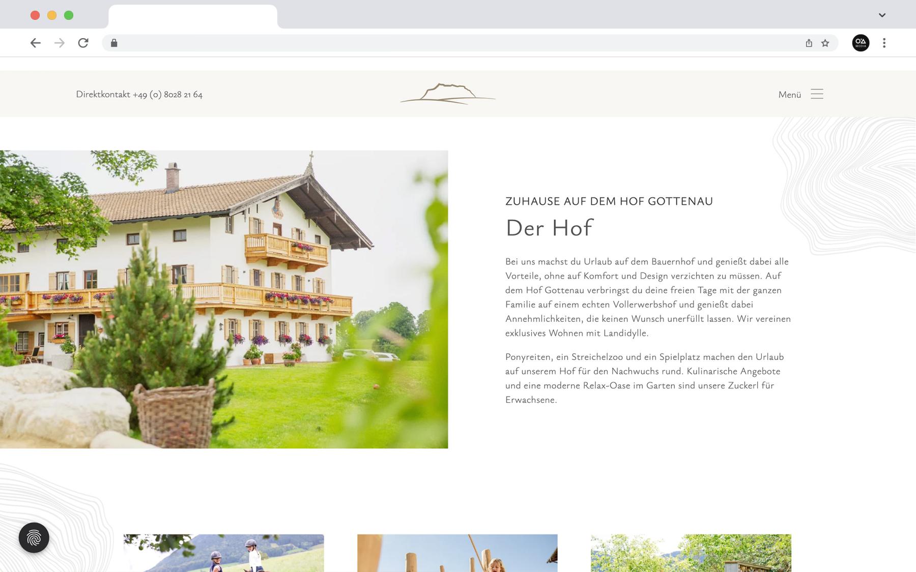 Desktop-Darstellung der Website des Bio-Natur-Hofs Gottenau auf einem Screen, zeigt wichtige Informationen und Benutzerinteraktionen, hier: Impressionen und Content-Darstellung