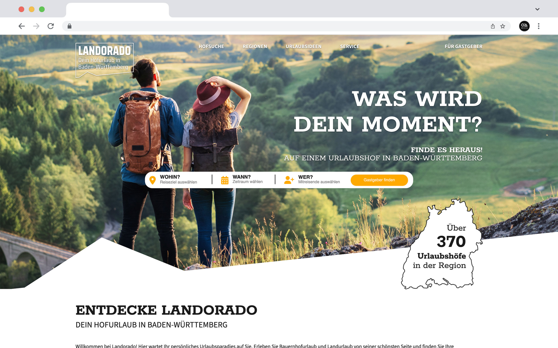 Desktop-Darstellung der Website der Winterberg Touristik GmbH auf einem Screen, zeigt wichtige Informationen und Benutzerinteraktionen, hier: interaktiver Startscreen mit OnCanvas-Menü und Suchmaske