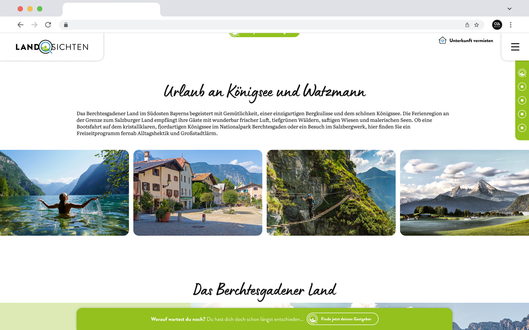 Desktop-Darstellung der Website der Winterberg Touristik GmbH auf einem Screen, zeigt wichtige Informationen und Benutzerinteraktionen, hier: Text-Content mit emotionaler Bilder-Galerie